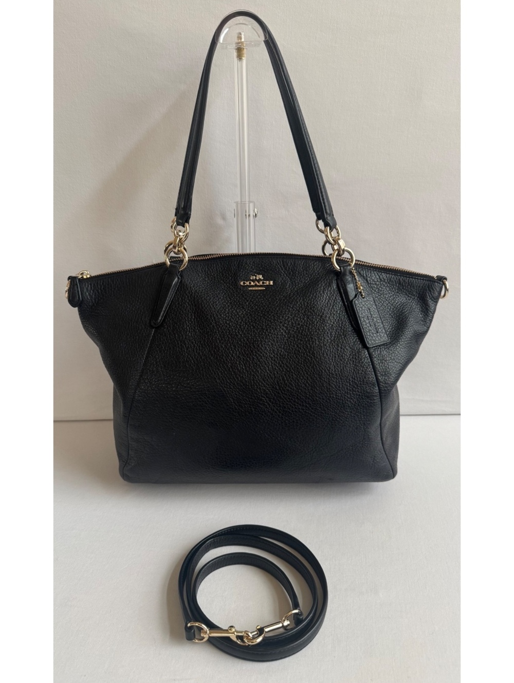Coach Kelsey Satchel Black Pebbled Leather Gold Hardware Crossbody F36591
